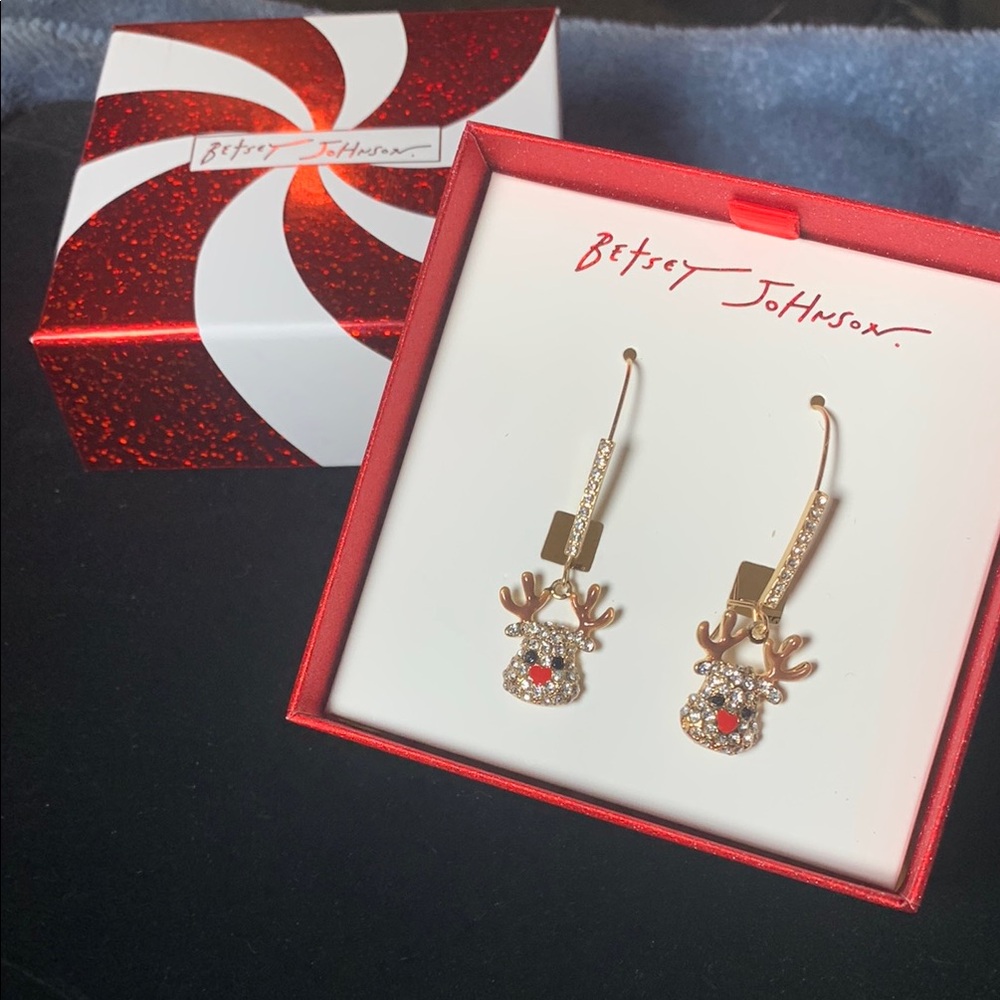 Betsey Johnson Gold Reindeer Earrings NIB